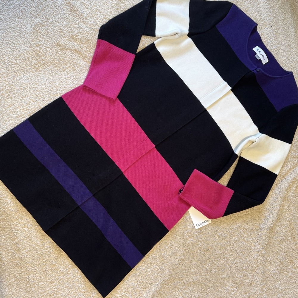 Calvin Klein Color Block Long Sleeve Sweater Dress Medium NWT msrp 139